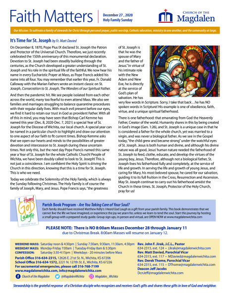 December 27th, Feast of the Holy Family