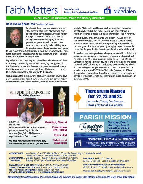 October 20, 2024 Twenty ninth Sunday in Ordinary Time
