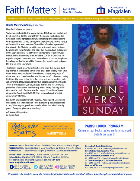 Divine Mercy Sunday, April 19, 2020
