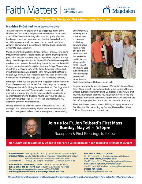 May 22, 2022 Sixth Sunday of Easter