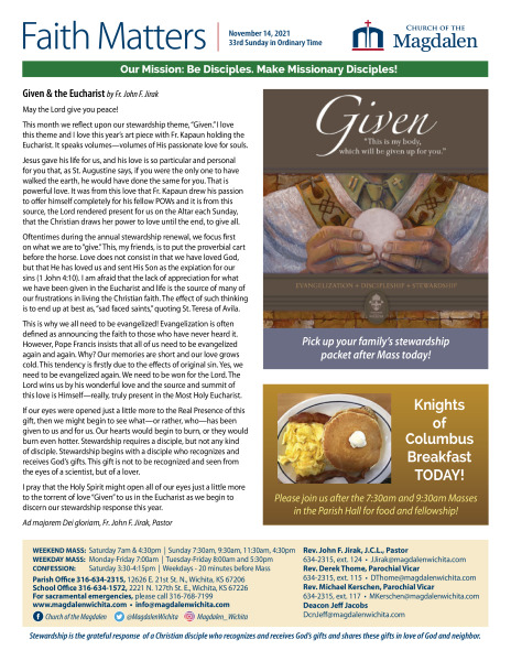 November 14, 2021 - 33rd Sunday in Ordinary Time