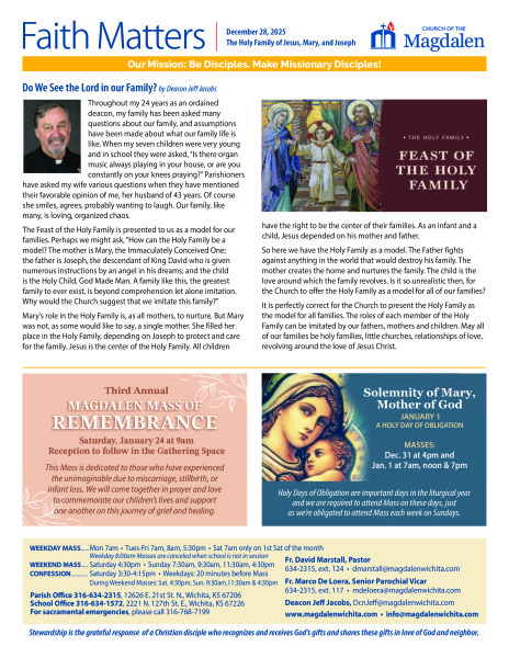 December 28, 2025 The Holy Family of Jesus, Mary, and Joseph