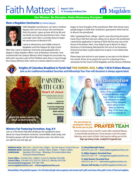August 9, 2026 19th Sunday in Ordinary Time