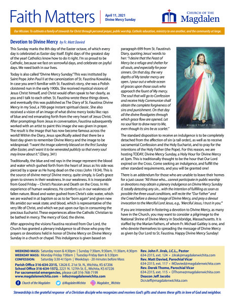 April 11, 2021 Divine Mercy Sunday