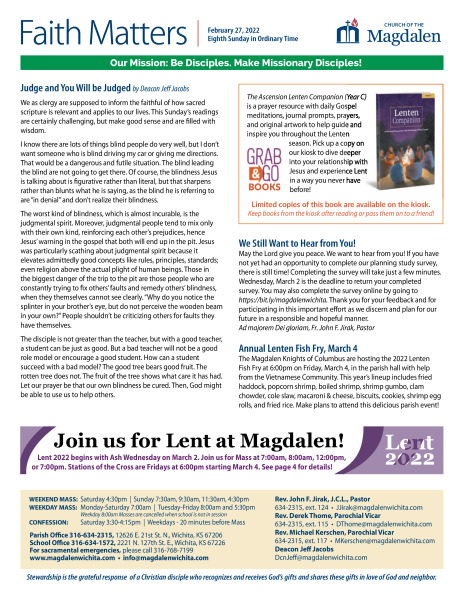 February 27, 2022 - Eighth Sunday in Ordinary Time